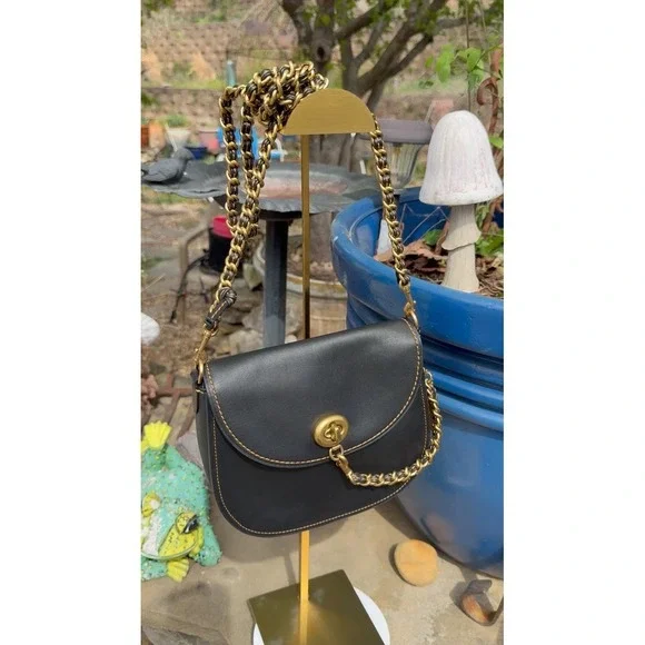 Coach 1941 Saddle Bag 23 Black Glovetanned Leather Crossbody 58241 Brass Chain - Picture 16 of 16